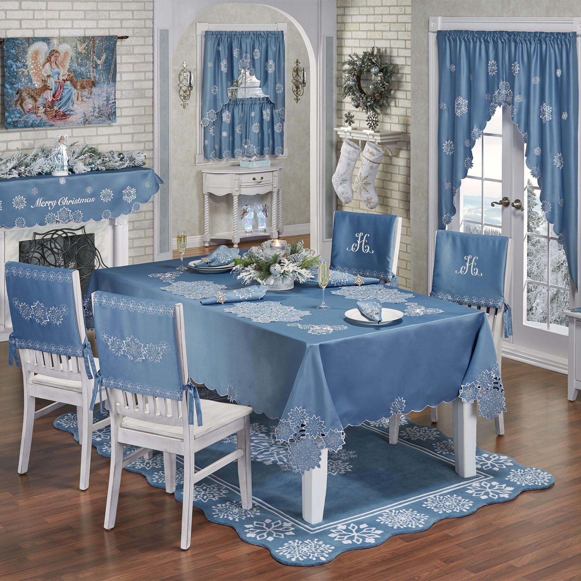 Snowfall Celestial Blue Winter Table Linens