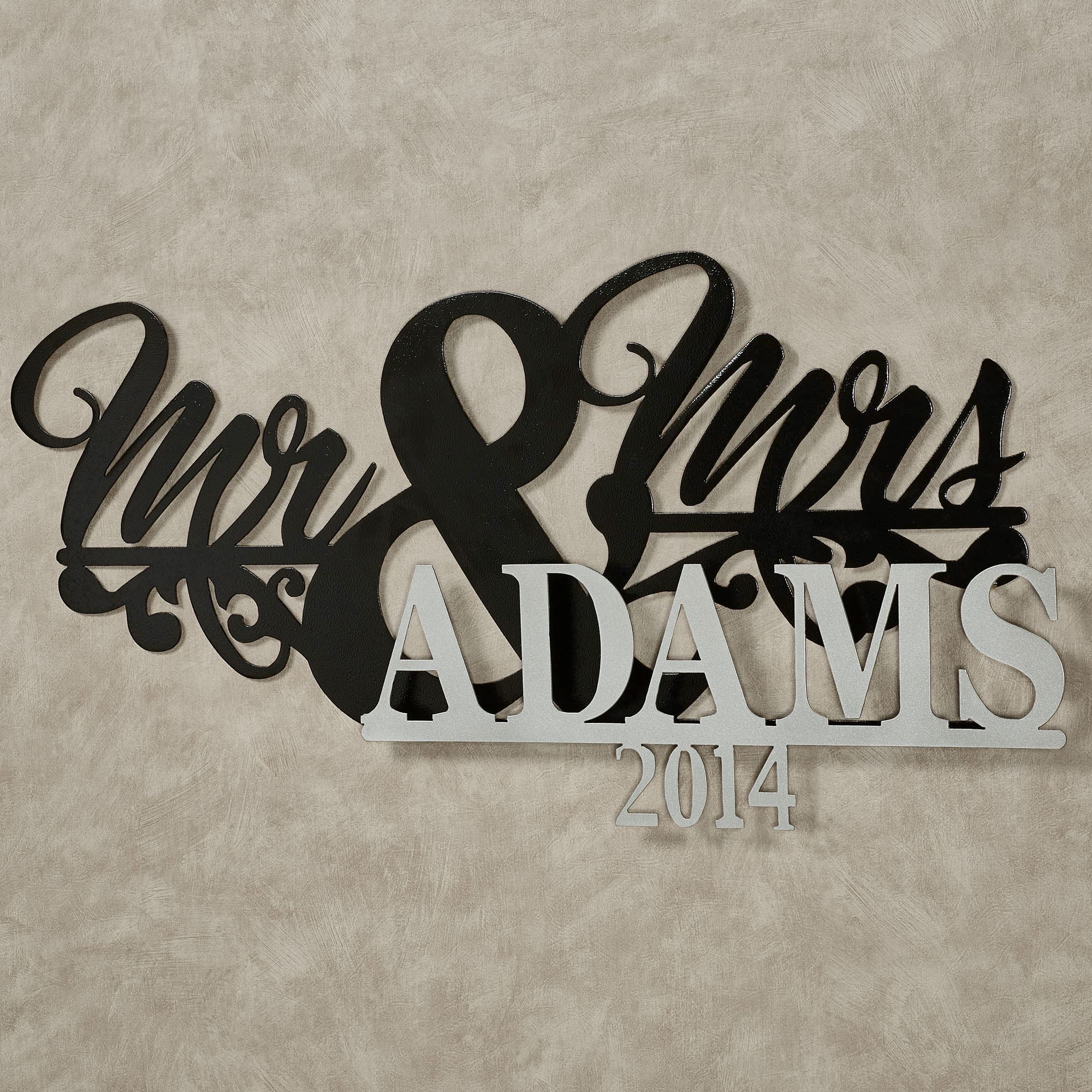 Mr and Mrs Silver Black Marriage Year Personalized Metal Wall Art Sign