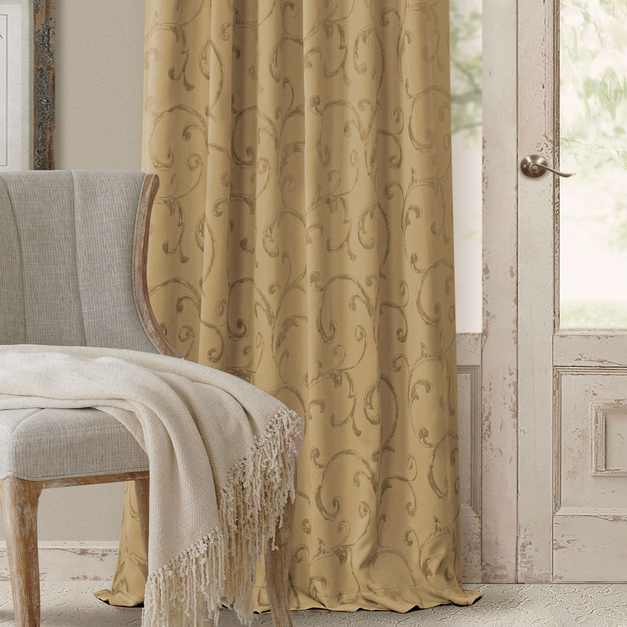 Mina Antique Gold Room Darkening Window Treatment