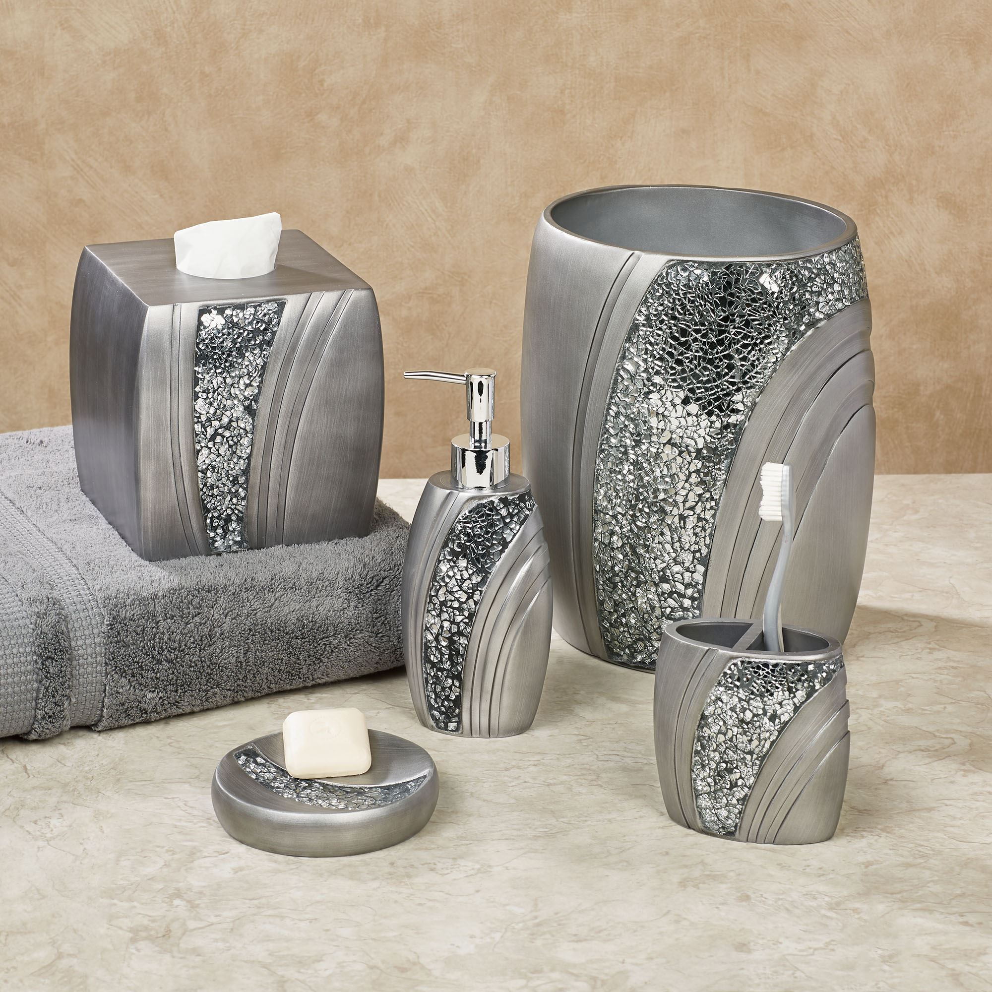 Brilliance Mosaic Silver Gray Bath Accessories Brilliance Mosaic Silver Gray Bath Accessories