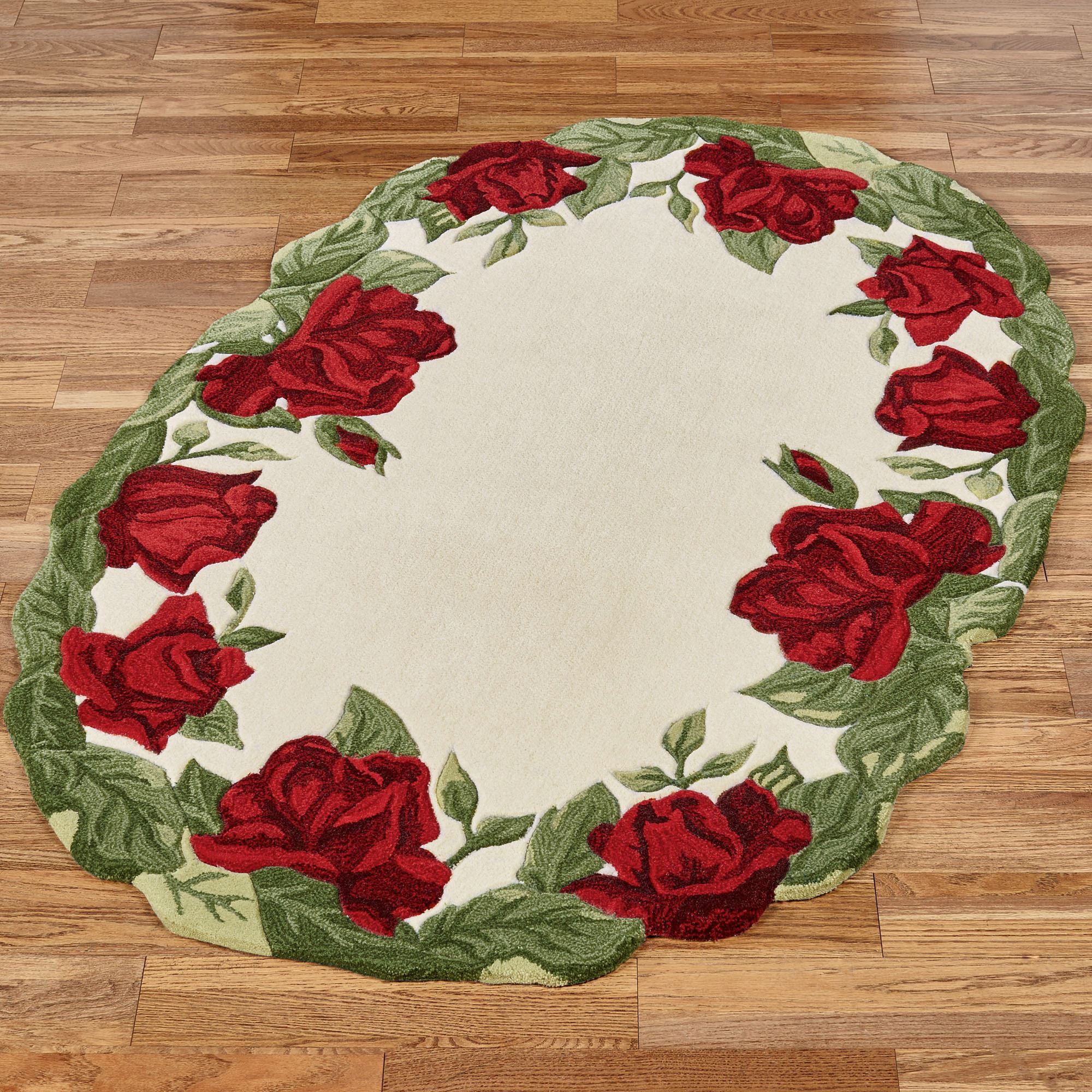 Regal Red Rose Sculpted Floral Oval Rugs