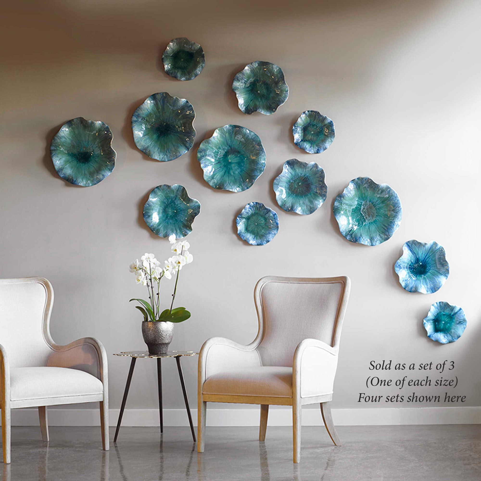Abella Blue Ceramic Abstract Flower Art Set for Wall or Table from ...