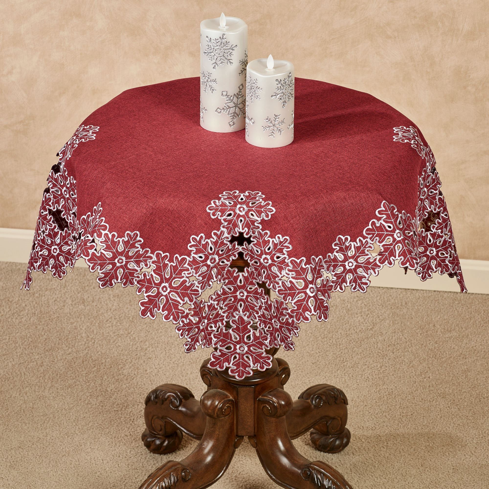 Red Snowflake Cutwork Table Topper